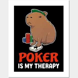 Poker is my therapy cartoon Capybara Posters and Art